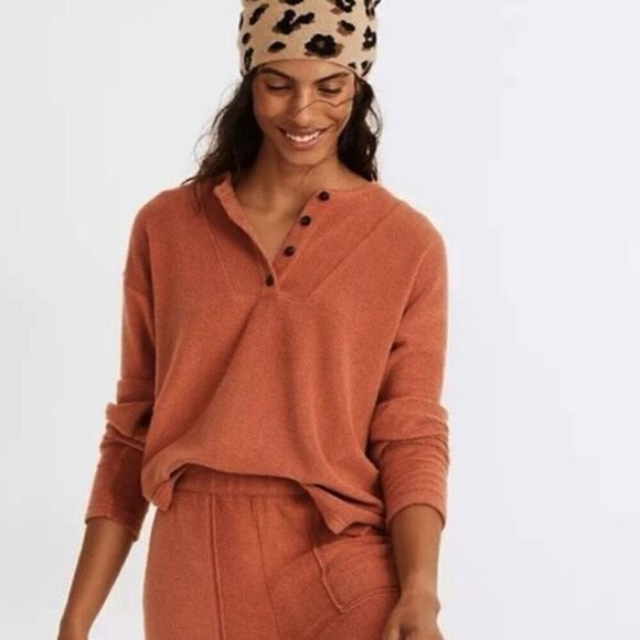 Madewell MWL Rust Cozybrushed Henley Button Pullover Top Relaxed Fit Size M NWT - Picture 11 of 14